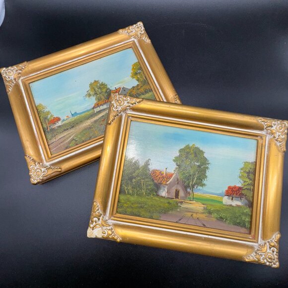 Antique Original Oil Paintings on Board Dutch Landscape by H. Wester Wood Frames - Picture 2 of 11